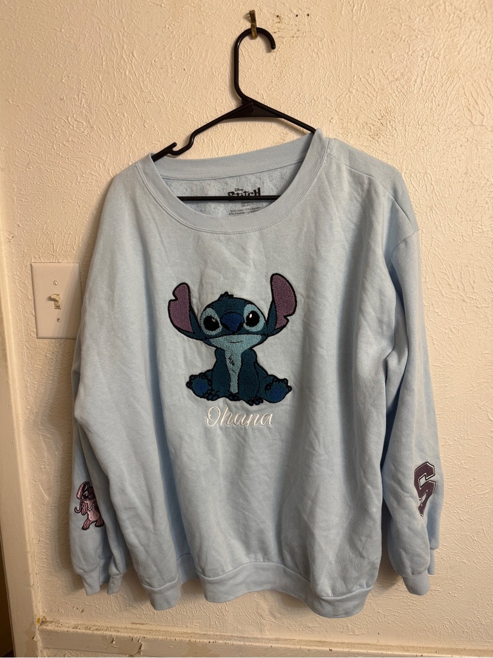 Disney Light Blue Stitch 'Ohana' Embroidered Crewneck Sweatshirt